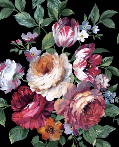 NextWall Large Bouquet Floral Peel and Stick Wallpaper (Ebony & Jewel Box)