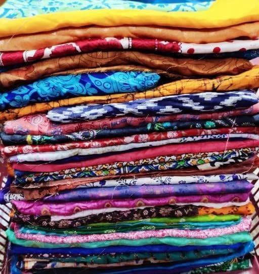 Sari Silk Fabric Lot Material Remnant 100 Grams 15 pcs Approx 12 * 20 inches Mixed Craft Scrapbook Art Doll