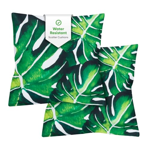 Gardenwize Pack of 2 Outdoor Scatter Cushions – Banana Leaf Design Garden Furniture Cushions, Weather Resistant Decorative Pillows, Includes 2 Covers & 2 Cushion Inserts