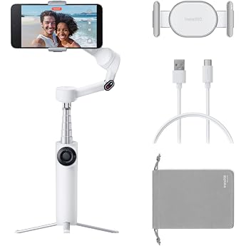 Insta360 Flow 2 Smartphone Gimbal Regular Edition White - Foldable AI Smartphone Gimbal, AI & Multi-Person Tracking, Built-in Tripod/Selfie Stick, Remote Control, Smartphone Gimbal for iPhone/Android
