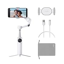 Insta 360 Flow 2 Bianco: Gimbal Pieghevole IA per Smartphone, Tracciamento IA e di Gruppo, Treppiede, Selfie Stick Integrato, Controllo Remoto, Stabilizzatore iPhone, Android, Viaggi & Vlog