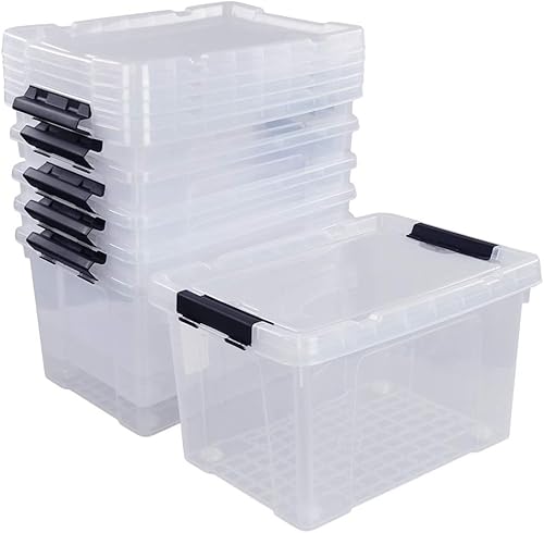 Ggbin Caja de almacenamiento de plástico de 22 cuartos con tapa, contenedores negros con cierre, 6 paquetes.