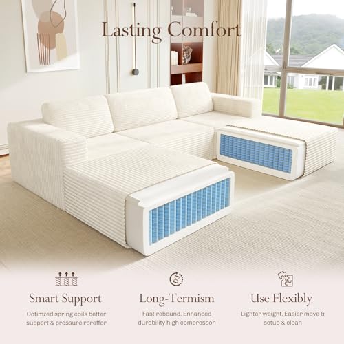 Image of Vesgantti 119 inch Oversized U-Shaped Modular Sectional Sofa, Corduroy Cloud Couch with Deep Seating & Spring Support, Convertible Sofa with 2 Ottomans, Boneless Couch, No Assembly Required, Beige