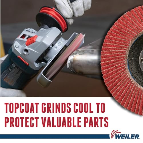 Image of Weiler 50132 Saber Tooth 7 /8 inch Arbor, 4-1 /2 inch Diameter, 80 Grit, Ceramic, Phenolic Backing, Flat High Density Abrasive Flap Disc (Pack of 10)