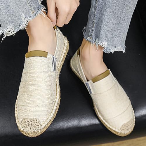 MILDSEVEN Fashion Men's Traditional Chinese Linen Shoes, Classics Slip On Casual Footwear, Retro Handmade Soft Breathable Loafers,10,Beige3