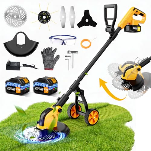 Image of 800W Brushless Weed Eater with Wheels, 4-in-1 Brush Cutter /String Trimmer /Grass