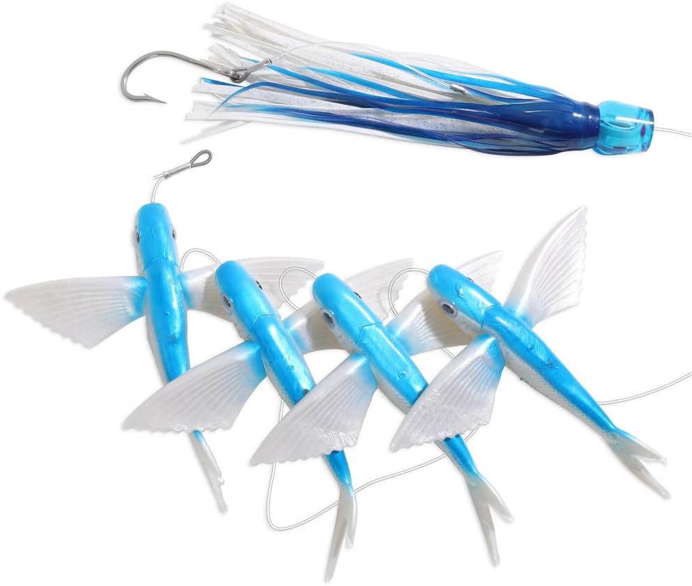 5 Pcs/Bag Blue Fly Fish Saltwater Trolling Fishing Lures Tuna Mahi Wahoo Dora Saltwater Big Game Fishing Tackle