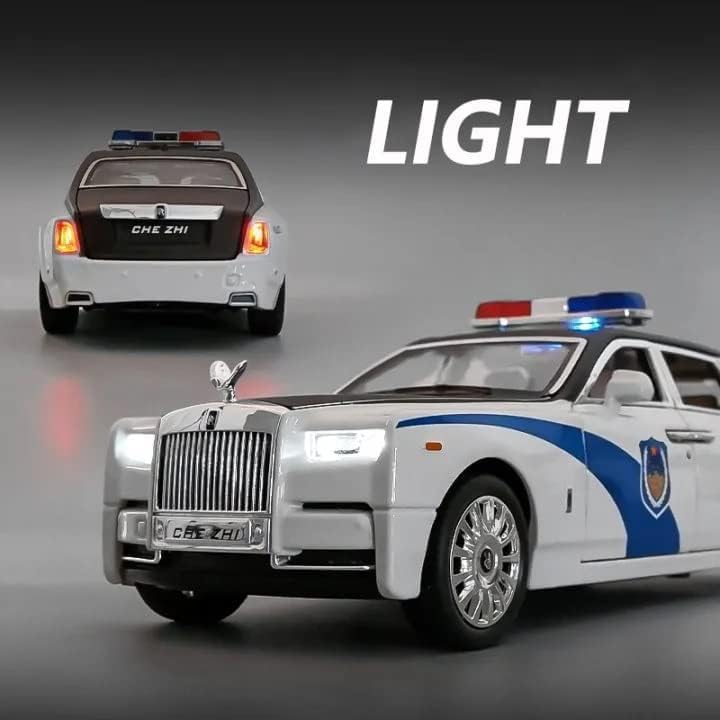 Image of Invite Enterprise Die-Cast Car 1:24 Rolls Royce Police Diecast Metal Pullback Toy Car With Openable Doors & Light, Music Boys Gifts Toys For Kids(1:24 Rolls Royce Phantom Police - White)