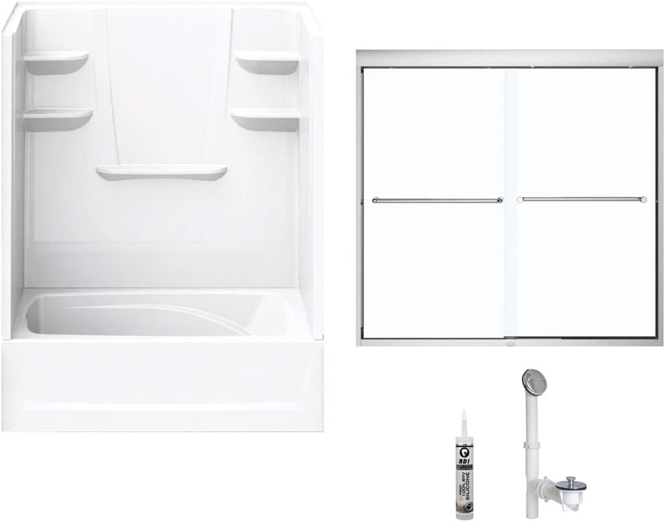 A2 6036CTSL-134561-WC Bath/Shower Kit with Door, 60-in L x 36-in W x 79-in H, White/Chrome