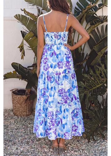 Image of KIRUNDO Sundresses for Women 2026 Spring Summer | Boho Floral Print Hawaiian Style, Sleeveless Spaghetti Strap, With Pockets, Beach Vacation Cruise Flowy Maxi Dress
