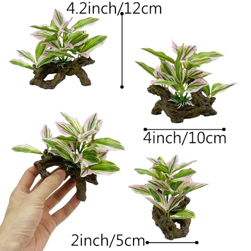Image of Fish Tank Decorations Aquarium Decor Ornaments Betta Pink Leaf pad Hammock Artificial Driftwood Goldfish Bowl Accessories (Light Pink Set)