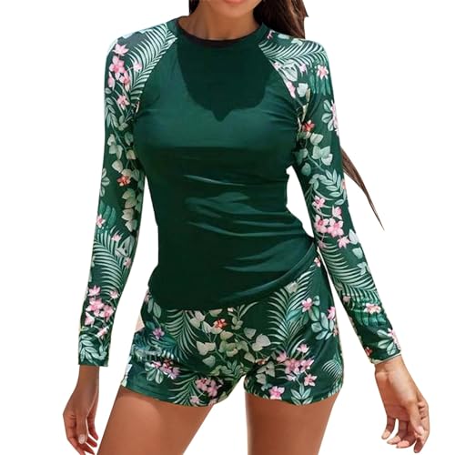 Hanraz Badeanzug Damen, Langarm Badeanzug Damen Uv Schutz Mit Bein Schwimmanzug Bademode Sonnenschutz UPF 50 Bikini Badeshirt Rash Guard Swimsuit Surfanzug Schwimmshirt