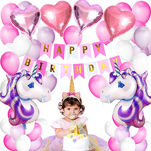 Decoración de fiesta Globos Decoraciones de cumpleaños Suministros para fiestas Bunting Banner Tissue Paper Pom Pink Paper Flowers Garland para niñas en rosa Rainbow Paper Garland (Unicornio)