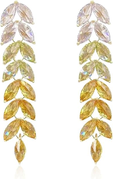 El Regalo Gradient Crystal Long Chandelier Tassel Dangle Earrings - Rhinestone Leaf Drop Statement Earrings for Women, Lightweight, Comfortable, Sparkling Jewelry (Yellow) (B0D5W8Y1NC) Amazon Price History, Amazon Price Tracker