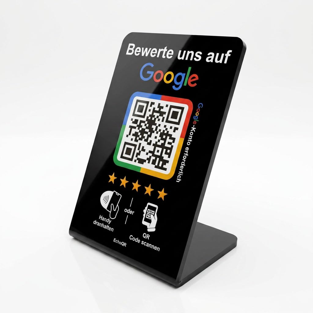 Google Bewertung Aufsteller mit NFC & QR-Code für mehr Kundenbewertungen (Schwarz)
