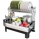 MAJALiS Escurridor de Trastes Acero Inoxidable 304 Tamaño Completo de 2 Niveles, Escurridor de Platos con Soporte para...