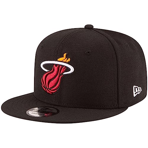 New Era Unisex-Adult NBA 9FIFTY Team Color Primary Logo Adjustable Snapback Hat Cap One Size Fits All - Miami Heat Black