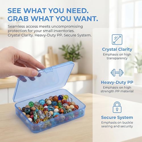 Image of Blue Organizer Boxes, 24 Pack Mixed Size Plastic Storage Containers with Hinged Lid & Label Stickers, Multi-Size Rectangular Clear Boxes for Beads, Jewelry, Crafts, Electronic - DIY