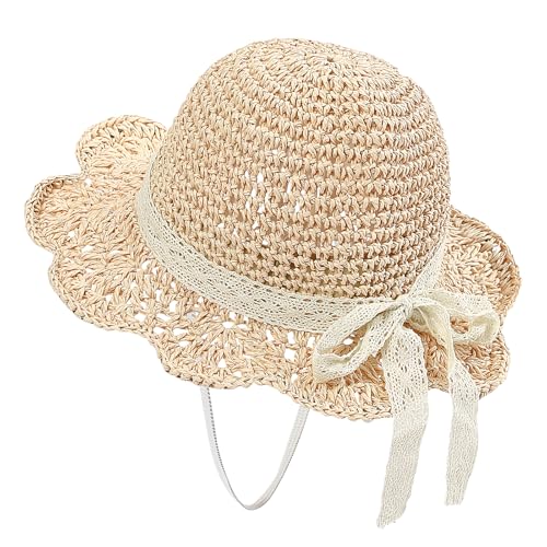 Image of kitcorn Girls Straw Hat 1-6 Years Kids Summer Sun Hat Baby Toddlers Foldable Beach Hat with Chin Strap for Holiday Outdoor Activities,4,5,6Years