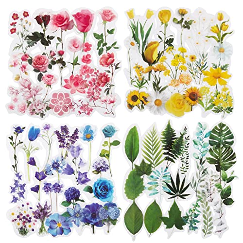 160PCS Autocollants pour Scrapbooking Matériel Stickers Etiquettes Adhésif Style Vintage Motifs Fleurs Colorés Printemps Journal Album Photo pour Journal Plan Bricolage Artisanat Cadeau