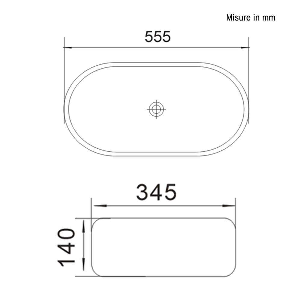 Lavabo da Appoggio Bianco in Ceramica, 55,5 x 34,5 x h.14 cm, Lucido dal Design Moderno