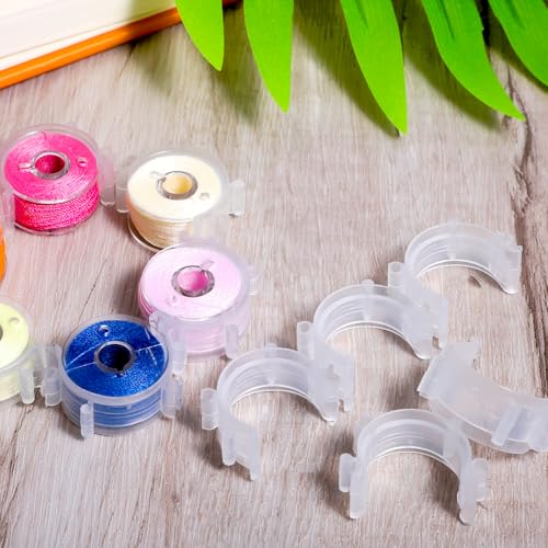 Image of Sewing Bobbin Clips, 50 Pcs Clear Bobbin Holder Plastic Sewing Tool Clip Accessory Thread Clamps Clips Holder Tool Spools Organizers for DIY Craft Embroidery