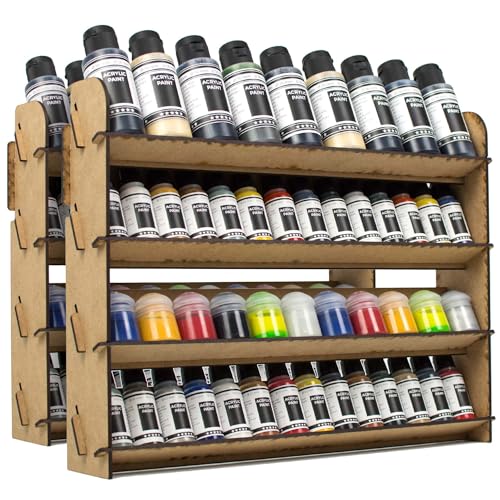 Image of PROSCALE 2x Universal Wall Paint Organizer for Miniatures & Modeling, Vertical Paint Shelf with Flat Shelves (No Holes) for Mixed Bottle Sizes, Compatible with Vallejo, Citadel, Army Painter, AK