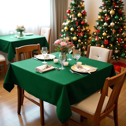 Image of sancua Square Tablecloths 60x60 Inch Hunter Green Table Cloth, 2 Pack | for Square or Round Tables, Washable Polyester Fabric Cover for Christmas Dinner, Holiday Party, Decorative Display Tables