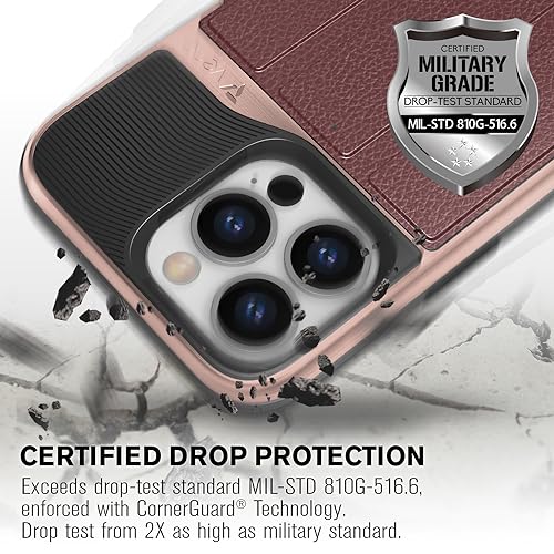 VENA vCommute for iPhone 15 Pro Max Wallet Case, [Military Grade Drop Protection] Flip Leather Cover Card Slot Holder with Kickstand - Red — view 5