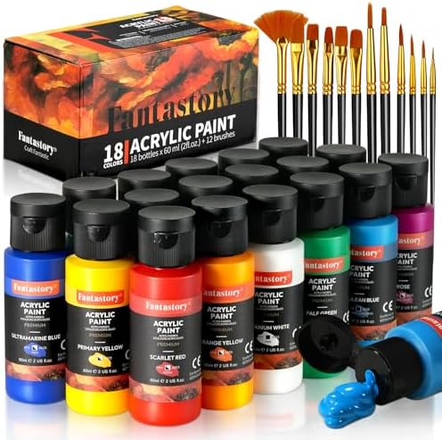 Fantasory Juego de pintura acrílica, colores metalizados iridiscentes, con 12 pinceles, 12 x 60 ml, cambio de color, para metal/lienzo/roca/piedra/cerámica/maquetas/madera