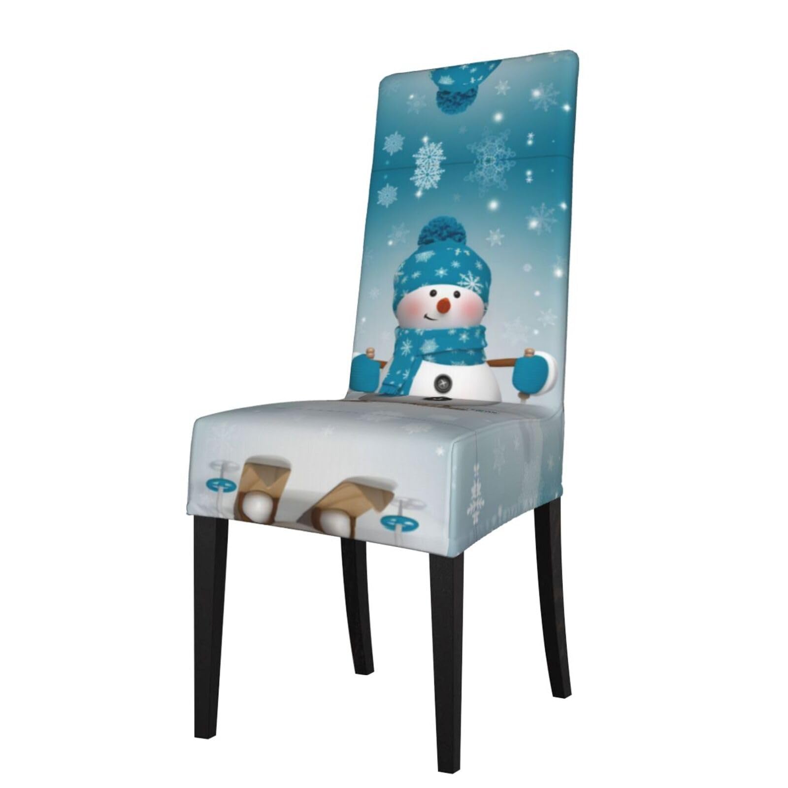 YYHHAOFA Lovely Christmas Cartoon Skiing Snowman Snowflake Prints Dining Chair Throw Covers Stretchable & Wrinkle-Free for Refreshing Your Furniture