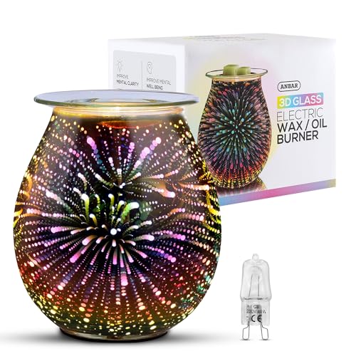 Anbar Electric Plug In Glass Wax Melt Burner With Spare Bulb for Waxes and Scented or Essential Oils, Relaxing Home Decor and Modern Decorative Design for Living Room, Bedroom or Office
