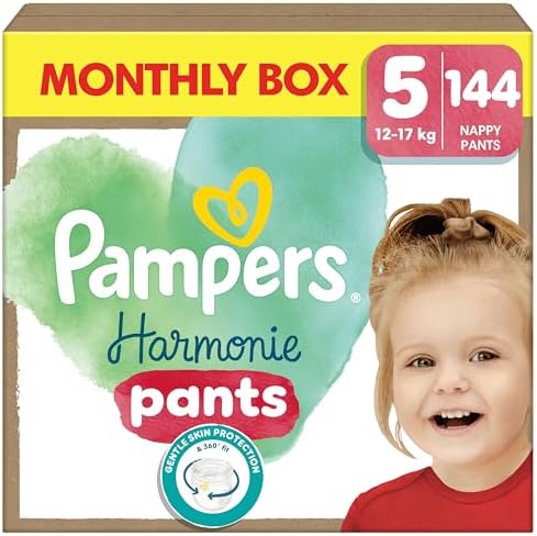 Pampers Harmonie Nappy Pants Size 5, 144 Nappies, 12kg-17kg, Monthly Pack, Gentle Skin Protection and 360° Comfort Fit