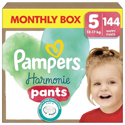 Pampers Harmonie Nappy Pants Size 5 144 Nappies 12kg-17kg Monthly Pack Gentle Skin Protection and 360 Comfort Fit