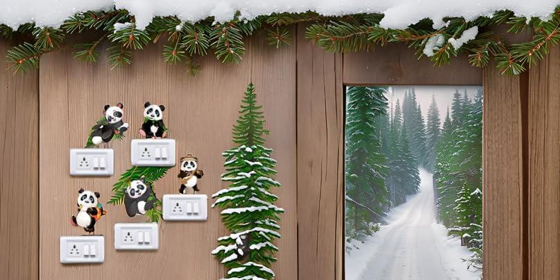 Image of Cute Panda Wall Switch Stickers | Decorative Light Switch Socket Cover Decals for Kids Room, Nursery & Home Decor | Easy Peel & Stick Set of 5