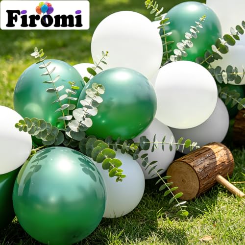 Image of Firomi Pearl Green Balloons 12-inch 100 Pack (with 3 Ribbons) | Latex Thicken Premium Durable Shiny Balloons for Birthday Wedding Hunter