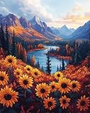 Pintar por Numeros Adultos Paisaje, DIY Pintura por Números Girasol, Kit Manualidades Adultos con Pinceles y Pigmento Acrílico, Paint by Numbers Adult para Decoración del Hogar, 80x110cm x-z821