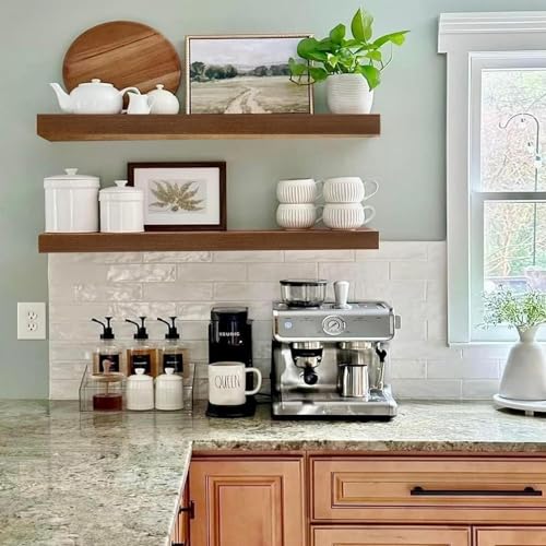 Image of IAE Walnut Floating Wall Shelves 24 inch, Bathroom Shelf Wall Mounted,Invisible Shelf Floating Kitchen Shelves,Wooden Wall Shelving with Brackets for Living Room Wall Mounted,Easy Install,Set of 2