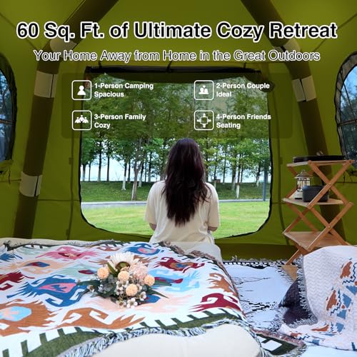 Image of KNUO Inflatable Camping Tent, Large Blow-Up Air Tent, No Assembly Needed Luxury Glamping House, Oxford Fabric
