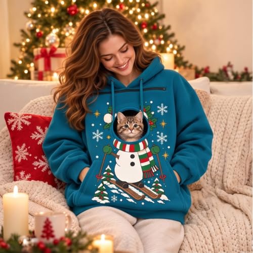 Christmas Pet Pouch Hoodie Womens Cat Carrier Cute Print Fleece Sweatshirts - image 7