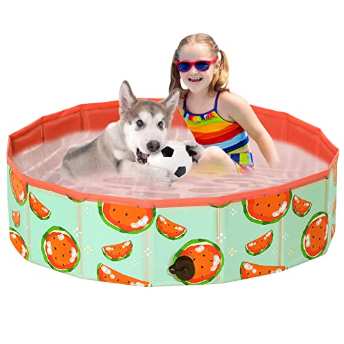 COMSLE Piscine Chien Rigide 80cm / 120cm/ 160cm, Piscine Pliable pour Chien en PVC Non Toxique, Baignoire pour Chien pour Intérieur-extérieur, Chiens, Chats et Enfants, Pastèque