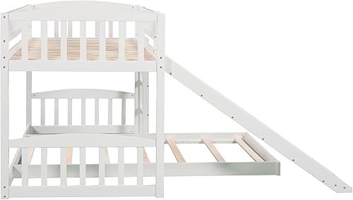 Miniatura 23 de Harper & Bright Designs Cama baja de tamaño individual con tobogán y escalera, cama alta junior para niños, cama alta de madera individual para