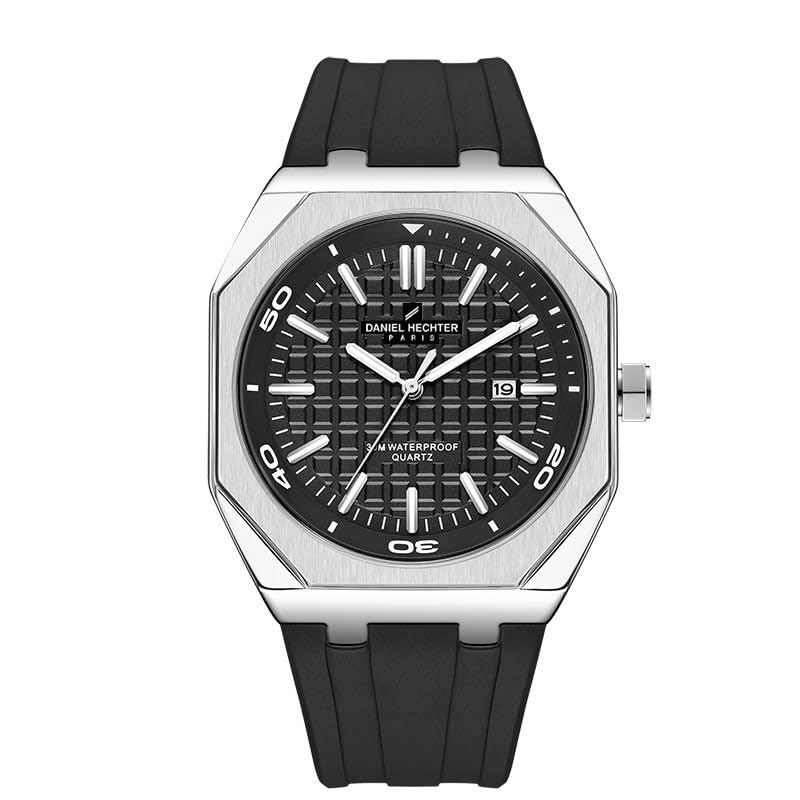 Image of Daniel Hechter Paris Monceau Collection Analoge Watch for Men with Textured Octagone Dial and Silicon Strap-DHM1008.