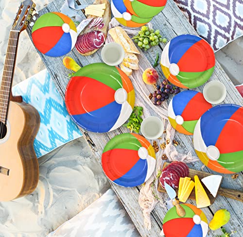 Beach Ball Party Supplies Tableware Set 24 9" Plates 24 7" Plate 24 9 Oz Cup 24 Lunch Napkins Summer Balls Swim Pool Water Disposable Dinnerware Paper Goods For Baby Shower Birthday Bbq Picnic Parties #TOP3