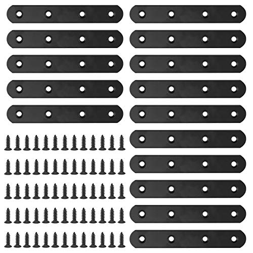 Glarks Set of 15 Flat Straight Corner Brackets 130mm Black Metal with 65 Screws for Wood Furniture (130 x 20 x 3 mm)