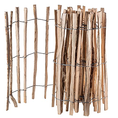 KADAX Valla de avellano, valla de madera de avellana, valla de jardín en diferentes tamaños, cuerdas resistentes a la intemperie, valla de madera para jardín, producto natural (7-9 cm) 80 x 500 cm)
