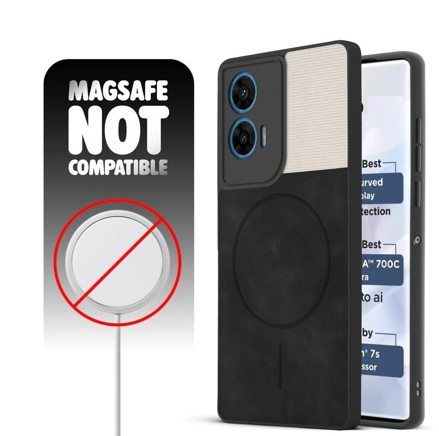 Image of Bintage CASE Mac Safe Design Hard Light Weight Back Case | Soft Border Camera Protect | Dual PU Leather Finish Back Cover Compatible for Motorola G34 5G - White & Black