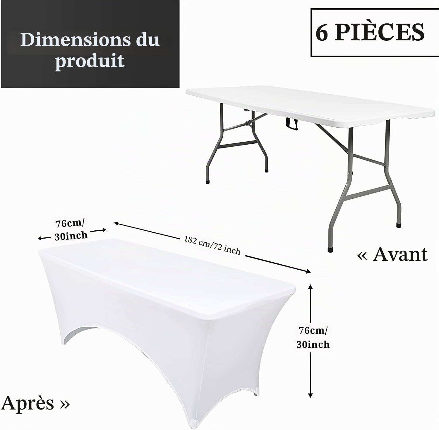 Lot de 6 Nappes Blanc de 1,8 m,Nappe élastique Extensible en Spandex | nappe rectangulaire pour cocktail, vêtements de table blanc serrés anti-rides lavables pour expositions artisanales, mariage