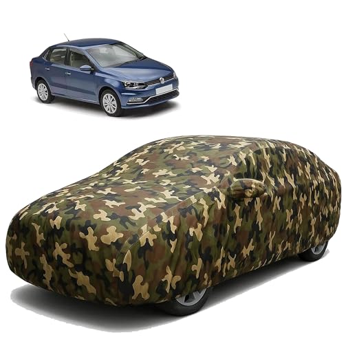 Image of Sulfar 100% Waterproof Car Body Cover Compatible with Mirror for Volkswagen Ameo with Long Lasting Durable Material (Triple Stitched, Full Bottom Elastic, Camouflage Army)