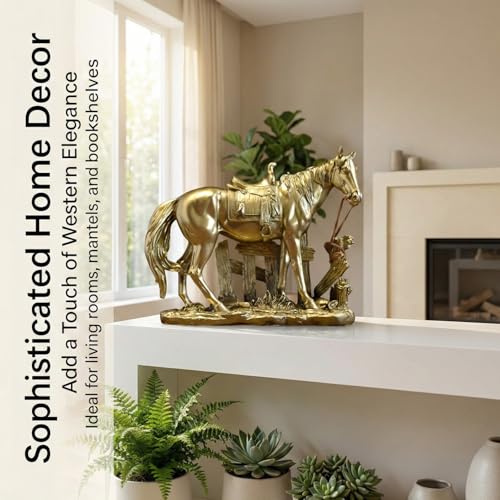 Estatua decorativa de caballo con silla estilo occidental miniatura 3